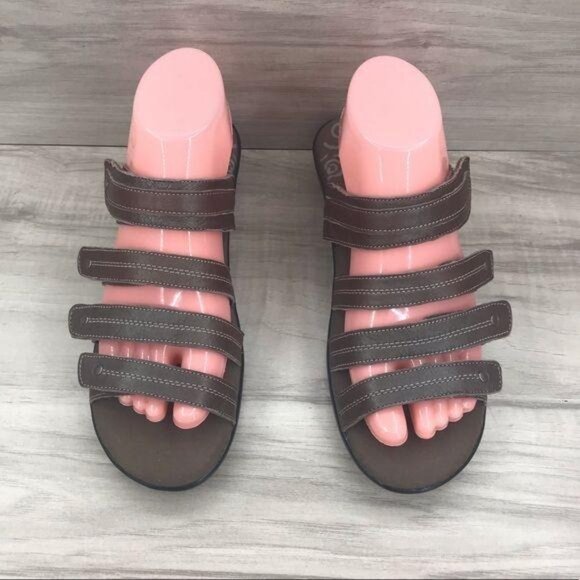 Propet Sandals Women's 7 Brown Leather Hook and Loop Slip On Strappy Shoes - Picture 4 of 11